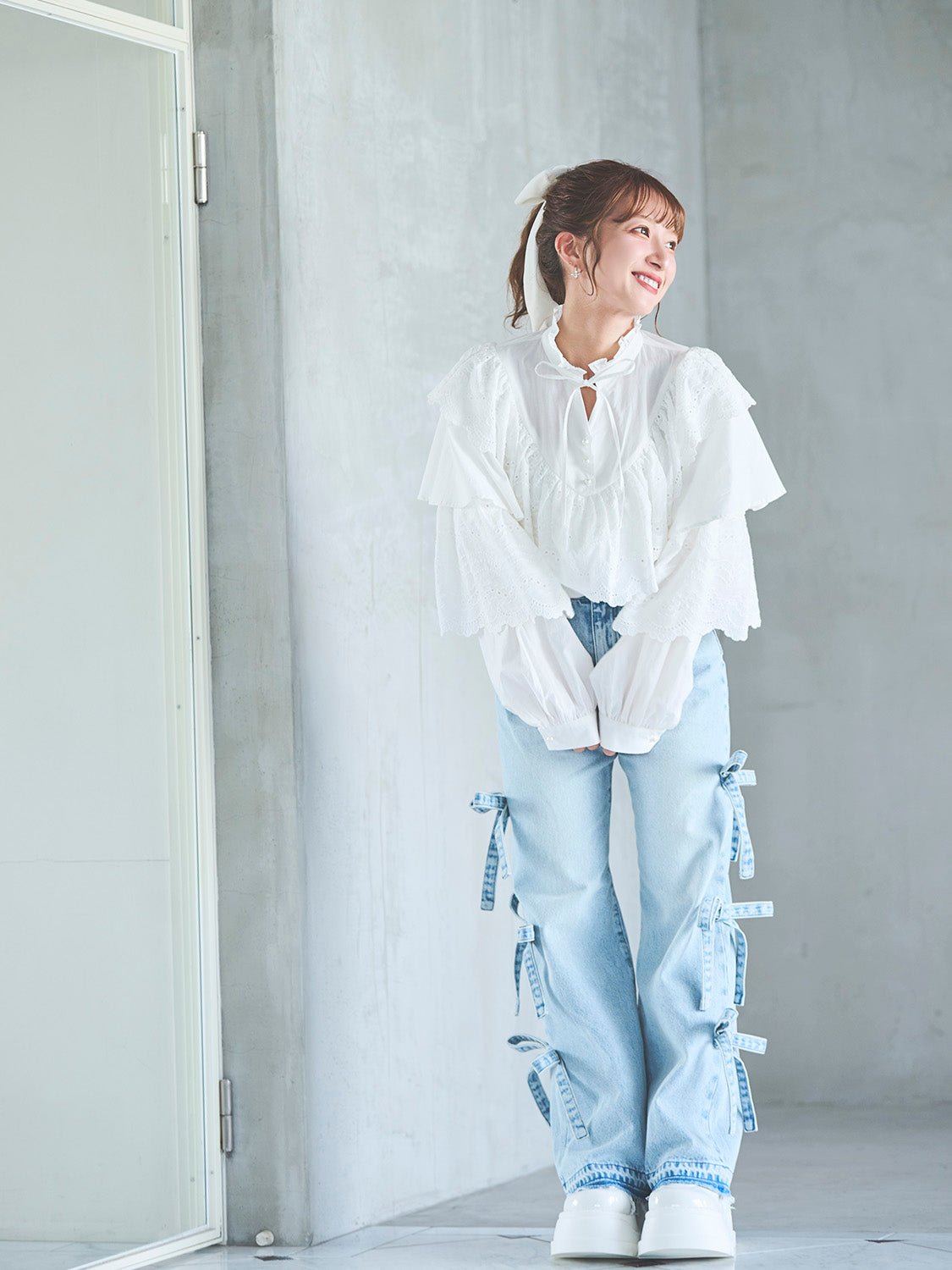 サイドリボンデニムパンツ
