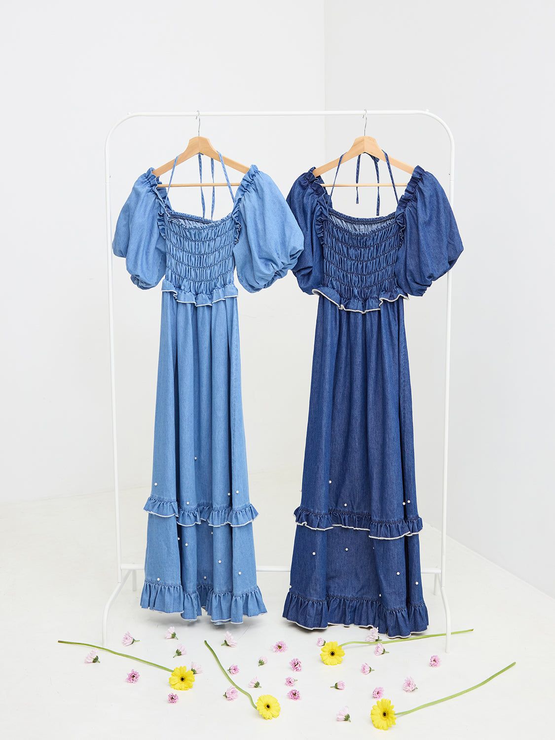 ランダムパールデニムワンピース