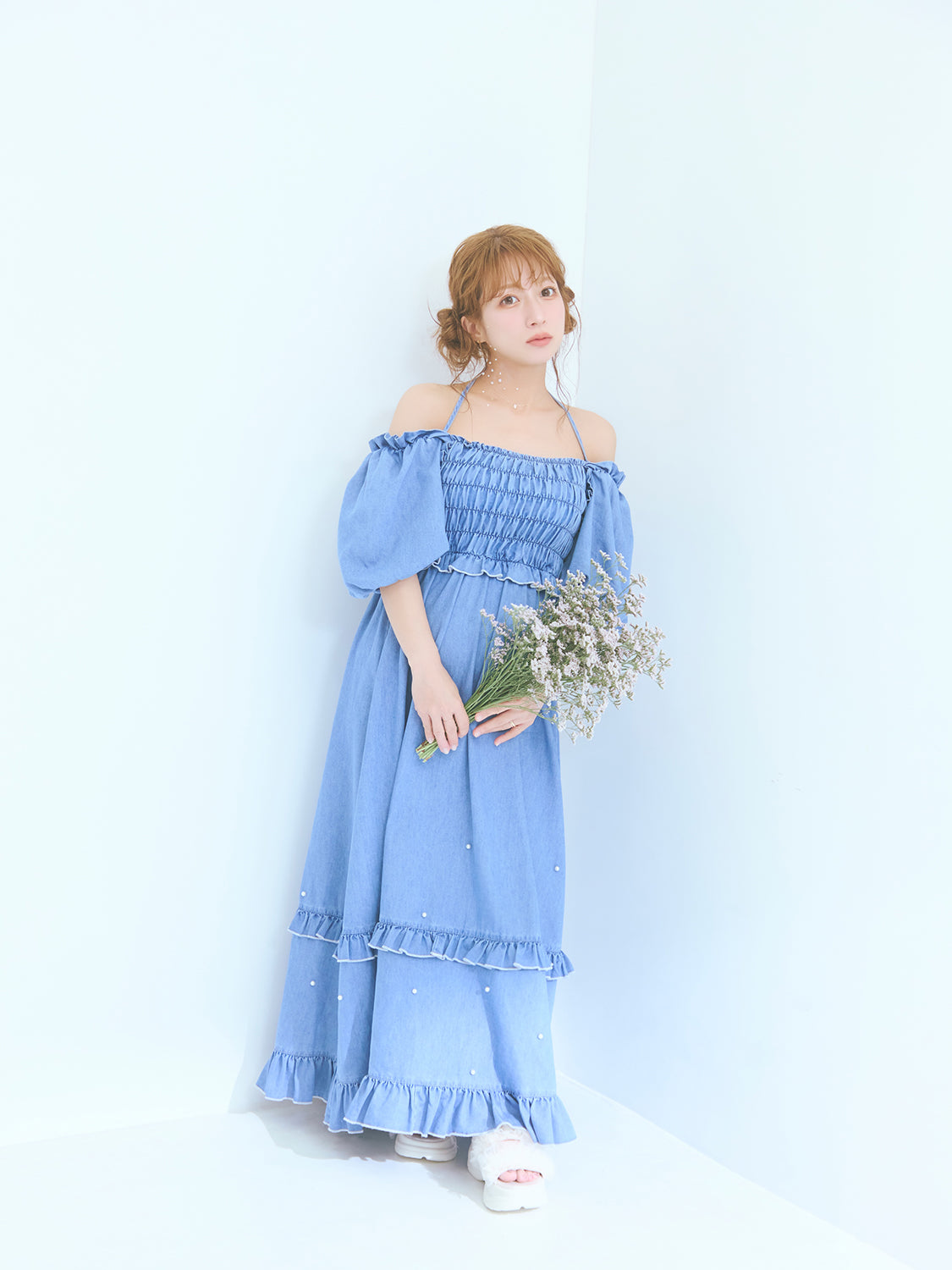 ランダムパールデニムワンピース