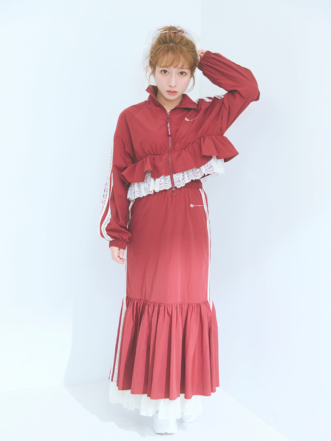 レースフリルジャージトップス