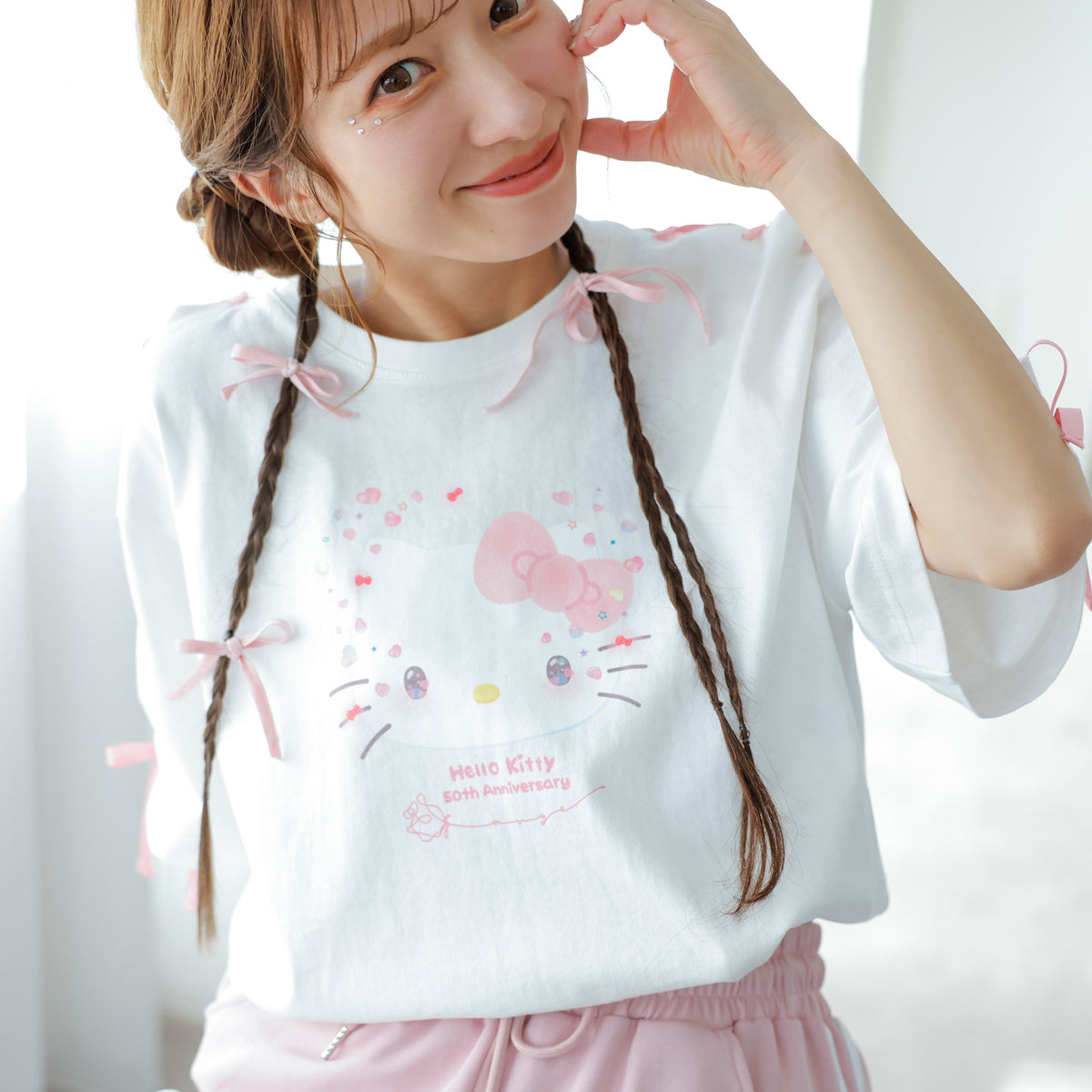 Ange Charme ハローキティ50周年 レースアップビッグTシャツ　黒 7BB1714_8e1fbca9-b3c9-4f7c-