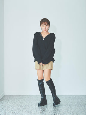 ハーフジップフードニット