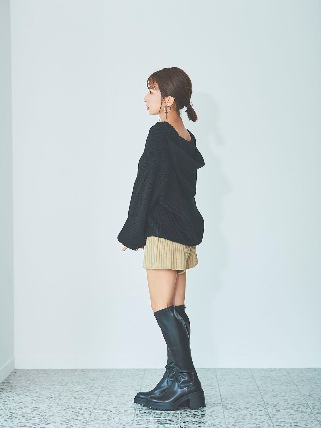 ハーフジップフードニット