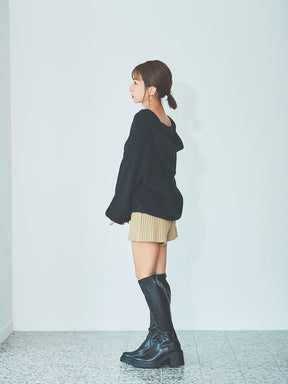 ハーフジップフードニット