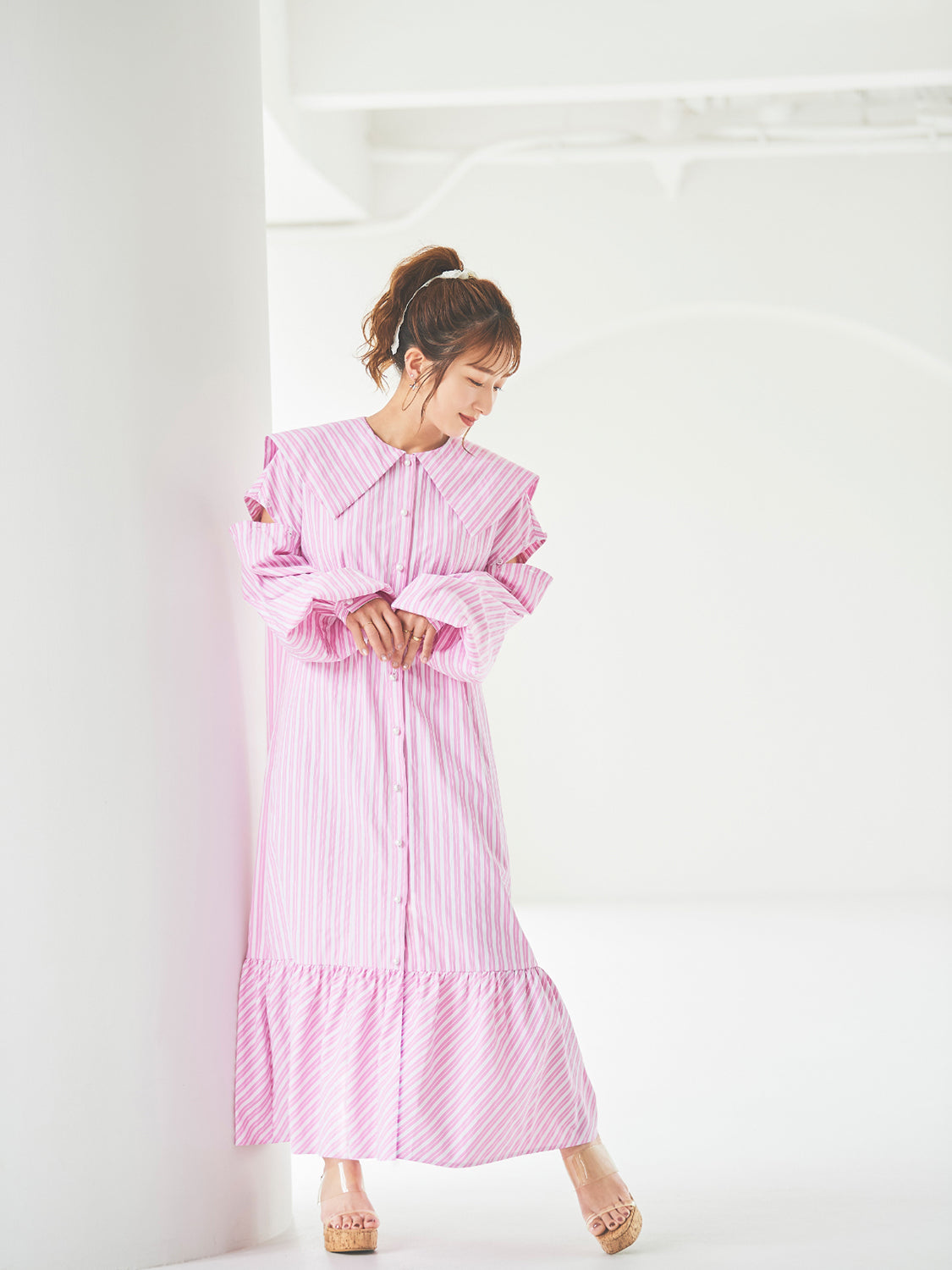 ストライプシャツワンピース