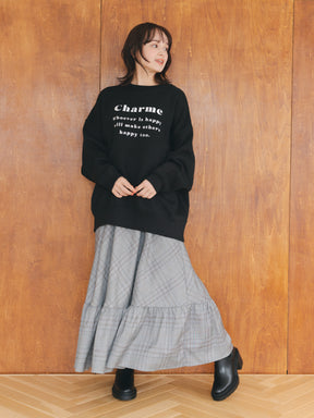 サスペンダーチェックスカート