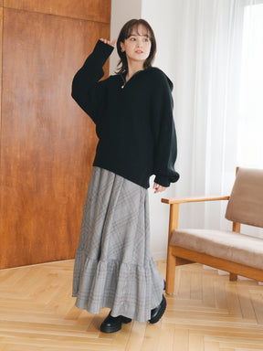 サスペンダーチェックスカート