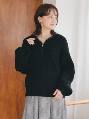 ハーフジップフードニット