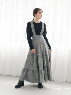 サスペンダーチェックスカート