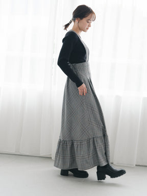 サスペンダーチェックスカート