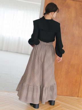 サスペンダーチェックスカート