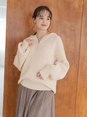 ハーフジップフードニット