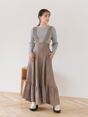 サスペンダーチェックスカート