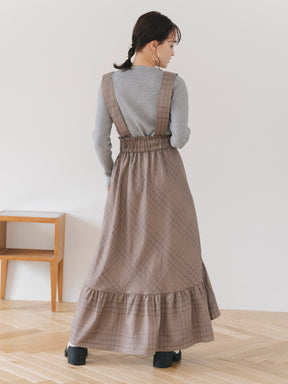 サスペンダーチェックスカート