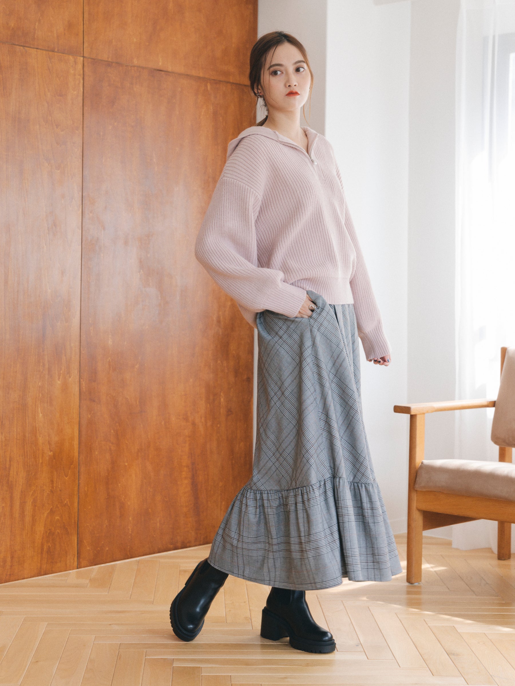 ハーフジップフードニット