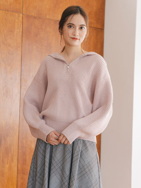 ハーフジップフードニット