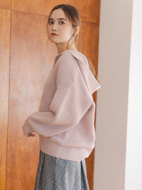 ハーフジップフードニット