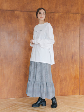 サスペンダーチェックスカート