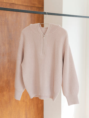 ハーフジップフードニット