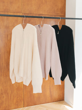 ハーフジップフードニット